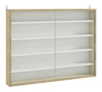 HOMCOM 5-Tier Wall Mounted Display Cabinet, Display Case with 4 Adjustable Shelves, Glass Doors for Home Office Ornaments 60x80cm, Natural Natural wood finish