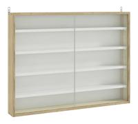 HOMCOM 5-Tier Wall Mounted Display Cabinet, Display Case with 4 Adjustable Shelves, Glass Doors for Home Office Ornaments 60x80cm, Natural