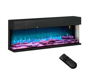 HOMCOM 50''/127cm 3-Sided Electric Fireplace Wall Mounted, Recessed, Insert, Freestanding, Glass Electric Fire with 7 Adjustable LED Flame Effect, Log, Crystal, Remote Control, 1800W, Black