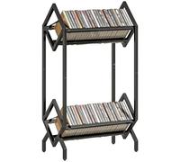 HOMCOM 50 CD Storage Rack, 2-Tier Metal CD Storage Unit, Free Standing Display Rack for DVDs, Small Books and Albums, Living Room, Bedroom, Space-Saving, Easy to Assemble, Black