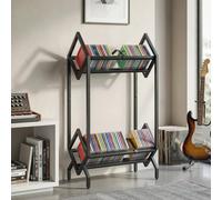 HOMCOM 50 CD Storage Rack, 2-Tier Metal Display Rack for CDs, DVDs, Black, Black