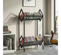 HOMCOM 50 CD Storage Rack, 2-Tier Metal CD Storage Unit, Free Standing Display Rack for DVDs, Small Books and Albums, Living Room, Bedroom, Space-Saving, Easy to Assemble, Black