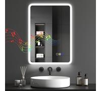 HOMCOM 500 x 700 mm Bluetooth Bathroom Mirror with LED Lights Wall Mounted in Silver | Size: 700mm x 500mm HOMCOM Silver 700mm x 500mm