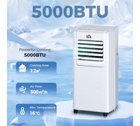 HOMCOM 5000 BTU Portable AC - 4 Modes (Cool/Dehumidify/Fan/Sleep), LED Display, 24h Timer, Remote, 4 Wheels, Window Kit - 823-012V70