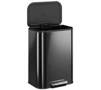 HOMCOM 50L Kitchen Bin, Large Metal Pedal Rubbish Bin, High Gloss Black | with Soft Close and Stay-Open Lid, Removable Inner Bucket, Rectangular, for Kitchen, Home, Office, Recycling