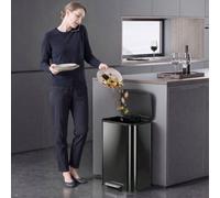Homcom 50L Kitchen Bin, Metal Rectangular Pedal Trash Bin, High Gloss Black