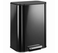 HOMCOM 50L Kitchen Bin, Metal Rectangular Pedal Trash Bin, High Gloss Black HOMCOM Black