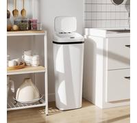 HOMCOM 50L Sensor Bin, Stainless Steel Slim Kitchen Bin, Fingerprint-Proof in White HOMCOM White