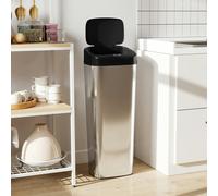 HOMCOM 50L Sensor Bin, Stainless Steel Slim Kitchen Bin, Fingerprint-Proof - Silver - 33L x 25W x 84H cm