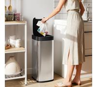 HOMCOM 50L Sensor Bin, Touchless Kitchen Bin, Battery Operated, Silver Tone
