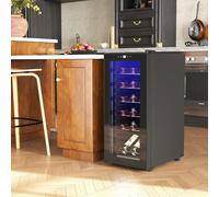 HOMCOM 50L Wine Cooler, 18 Bottles, 5-18° Freestanding Wine Fridge with Glass Door, LED Light, Temperature Control and Digital Touch Screen, Black