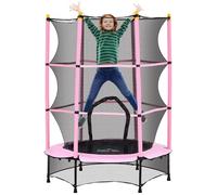 HOMCOM 55" Kids Trampoline with Enclosure Net, 4.6FT Trampoline for Toddlers with Foam Handles and Pad, Outdoor Indoor for Ages 3-10 Years, Pink