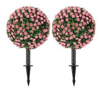 HOMCOM 55cm Artificial Rose Topiary UV-Resistant Fake Plants Set of 2 Pink