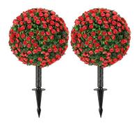 HOMCOM 55cm Artificial Rose Topiary UV-Resistant Fake Plants Set of 2 Red