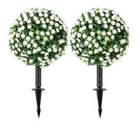 Homcom Artificial Rose Topiary, Uv Resistant, 2-Pack, 55 Cm, White