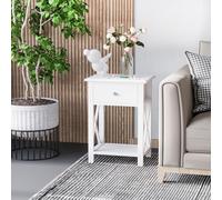 HOMCOM 55cm End Side Table w/ Drawer Shelf Stand Home Storage Furniture White