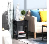 HOMCOM 55cm End Side Table w/ Drawer Shelf Home Storage Furniture Black