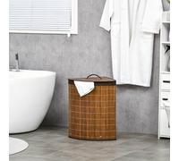 HOMCOM 55L Bamboo Corner Laundry Hamper Bamboo Laundry Basket Brown