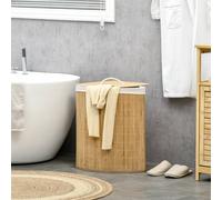HOMCOM Bamboo Laundry Basket with Lid, 55 Litres Laundry Hamper with Removable Washable Lining, Corner Washing Baskets, 38 x 38 x 57cm, Natural