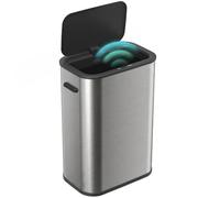 HOMCOM 55L Sensor Bin for Kitchen Automatic Waste Rubbish Bin, Silver Tone | with Soft-Close Lid, Fingerprint-Resistant Stainless Steel, Retainer Ring, Battery Operated, for Home Office, Study