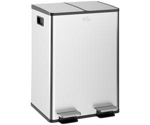 HOMCOM 56L Dual Compartment Stainless Steel Bin with Deodoriser Holders, Modern Waste Bin for Kitchen, Office & Home, Silver Tone Aosom UK