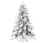 HOMCOM 5ft Artificial Christmas Tree Snow Flocked Metal Stand Green White