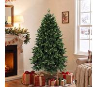 HOMCOM 5ft Artificial Christmas Tree, Solid Fir Wood Stand, Green | Hinged Xmas Tree with 1620 PE & PVC Branch Tips, Auto Open, Home Office Holiday Decoration