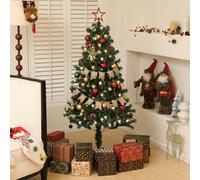 HOMCOM 5ft Artificial Christmas Tree with LED Lights and Red Decorations