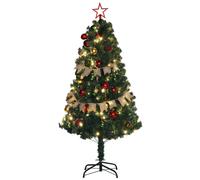 HOMCOM 5ft Artificial Christmas Tree with LED Lights and Red Decorations
