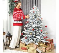 HOMCOM 5ft Artificial Christmas Tree with Snow, Hinged Xmas Tree