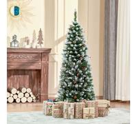 HOMCOM 5FT Artificial Christmas Tree Xmas Pencil Tree Red Berries Green