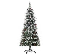HOMCOM 5FT Artificial Christmas Tree Xmas Pencil Tree Red Berries Green