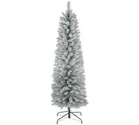 HOMCOM 5ft Artificial Pencil Christmas Tree with 263 Snow Flocked Branches, Metal Base, Realistic Xmas Tree, White