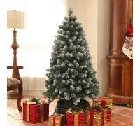 HOMCOM 5ft Artificial Pine Christmas Tree with 489 Branch Tips and Steel Base, Realistic Hinged Tree with Pinecones, Holiday Décor for Home Office, Green