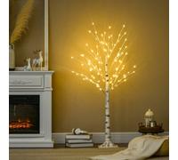 HOMCOM 5ft Artificial White Birch Tree Light Warm White Pre-Lit LED Light