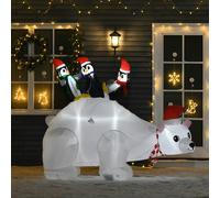 Bon Noel 1.5m Inflatable Christmas Polar Bear with Penguins & LED Lights, White