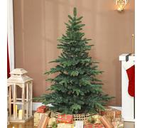HOMCOM 5ft Artificial Christmas Tree with Realistic Tips, Wide Shape, Hinged Xmas Tree with Foldable Metal Stand for Home Decoration, Flame-Retardant, Easy Assembly, Green