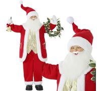 HOMCOM 5ft Life Size Singing Santa Claus 150 cm Standing Musical Animated | Golden Bell, Wreath, Posable Arms, Handcrafted, Sound Touch Activated, Moving Christmas Figure Decoration