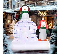 Homcom 5Ft Lighted Christmas Inflatable Two Penguins With Ice House Outdoor In White White