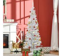 HOMCOM 5ft Christmas Tree Easy Assembly Artificial Pine Tree - White, White
