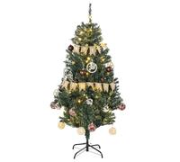 HOMCOM 5ft Pre Lit Artificial Christmas Tree Holiday Décor with 100 Warm White LED Lights and 472 Tips, Banner, Ball, Tag, Tree Decoration, Auto Open