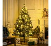 HOMCOM 1.5m 5ft Pre-Lit Christmas Tree Artificial Spruce Xmas Tree Warm White LED Holiday Décor with Metal Stand