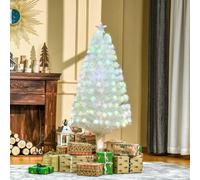 HOMCOM 5 Feet Prelit Artificial Christmas Tree with Fiber Optic LED Light, Holiday Home Xmas Decoration, White