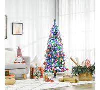 HOMCOM 5FT Tall Prelit Pencil Slim Artificial Christmas Tree with Realistic Branches, 250 Colourful LED Lights and 408 Tips, Xmas Decoration, Green