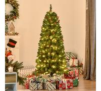 Homcom 5Ft Prelit Pencil Christmas Tree W/ Led Light, Berry, Xmas Decoration