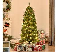 HOMCOM 5FT Prelit Artificial Pencil Christmas Tree with Warm White LED Light, Red Berry, Holiday Home Xmas Decoration, Green