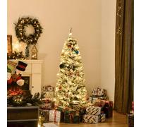 Homcom 5Ft Prelit Snow Flocked Christmas Tree Light Indoor Home Xmas In Green Green