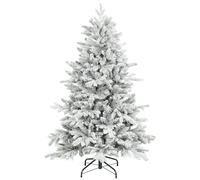 HOMCOM 5ft Snow Flocked Christmas Tree Realistic Tips Hinged Xmas Tree | Wide Shape, Foldable Metal Stand, Easy Assembly, for Home Decor