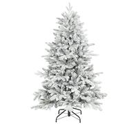 HOMCOM 5ft Snow Flocked Christmas Tree with Realistic Tips, Hinged Xmas Tree with Wide Shape, Foldable Metal Stand, Easy Assembly, for Home Decor