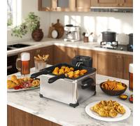 HOMCOM 5L Deep Fryer with Removable Oil Basket & Viewing Window, 2000W in Silver HOMCOM Silver 5L